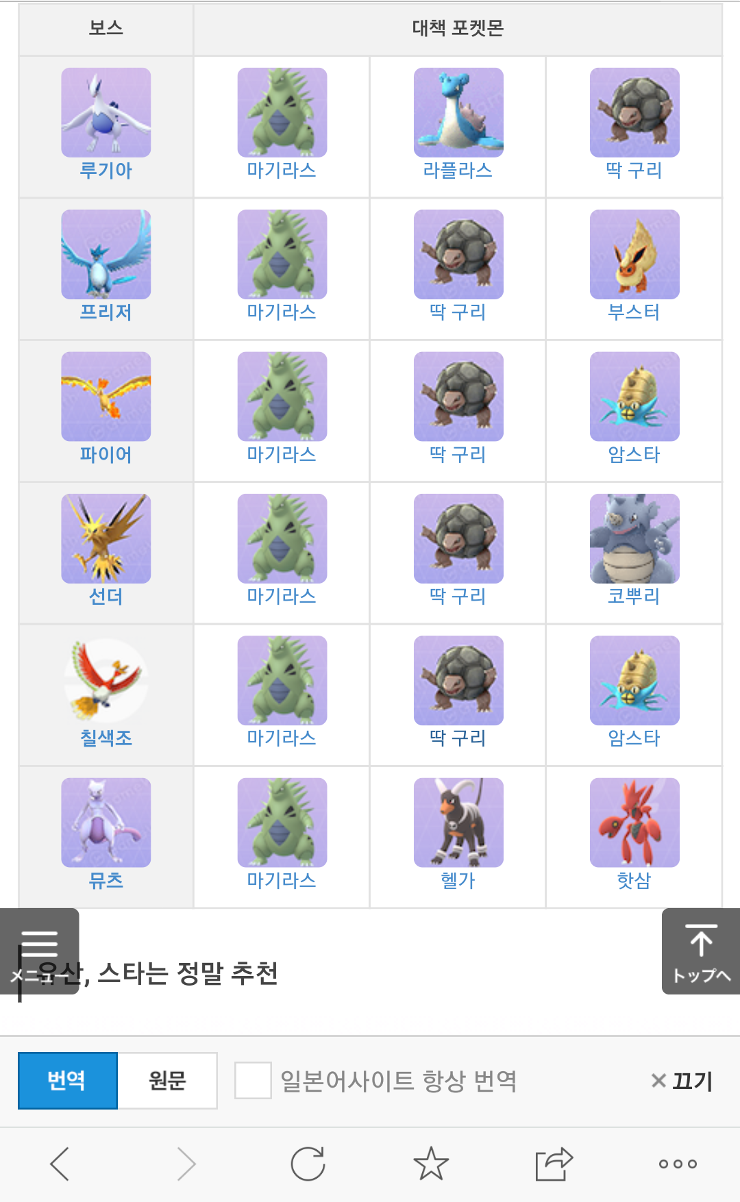 썬더 공략방법  일본홈피 퍼옴