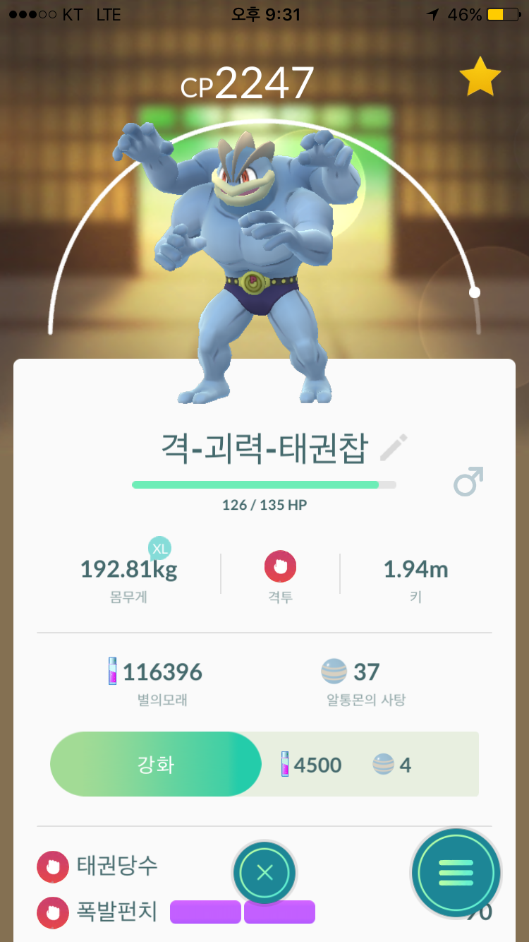 생애 첫 태권.폭펀 괴력몬 만들었습니다!