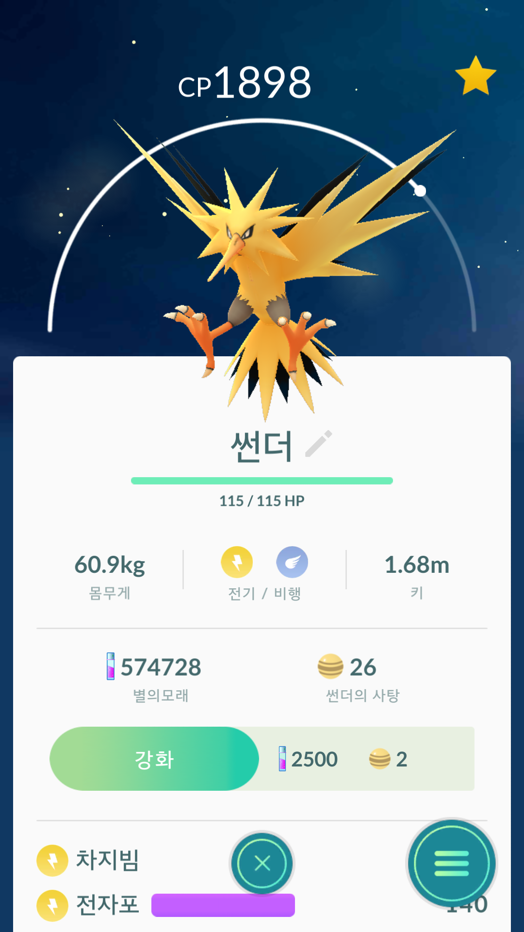 썬더 97% 잡았습니다